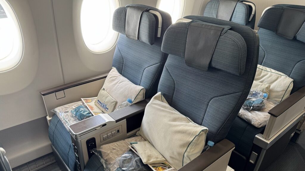 Cathay Pacific Airbus A350 Premium Economy seats in a 2-4-2 configuration for the article is premium economy worth it