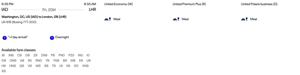 United Expert Mode displaying available fare buckets and booking inventory for a United Airlines flight from Washington Dulles (IAD) to London Heathrow (LHR).