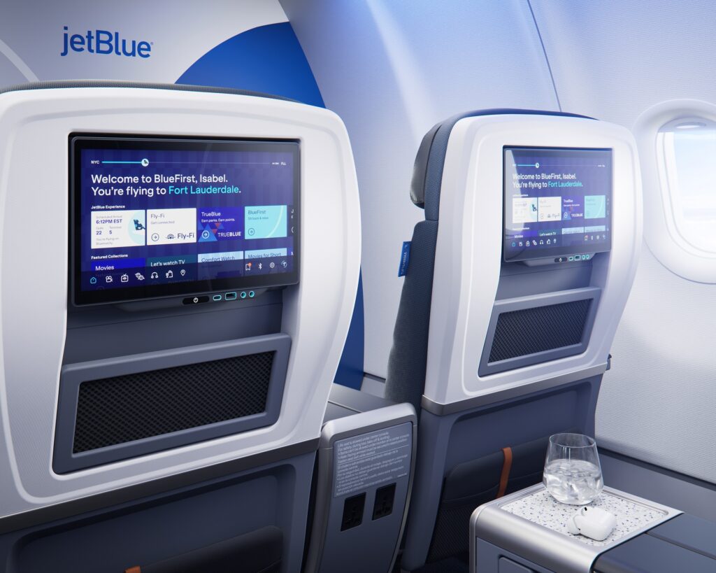 JetBlue BlueFirst first class seats with seatback entertainment screens