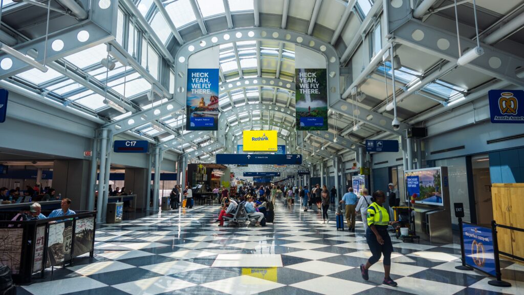 Chicago O'Hare International Airport terminal, a major hub for positioning flights