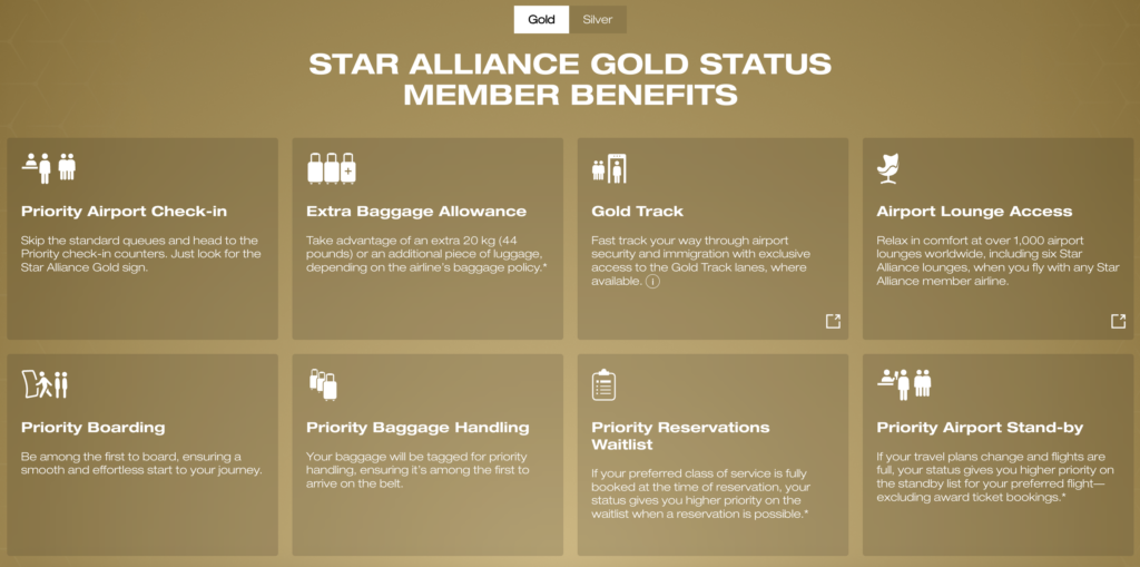 Star Alliance Gold status benefits including lounge access and priority boarding