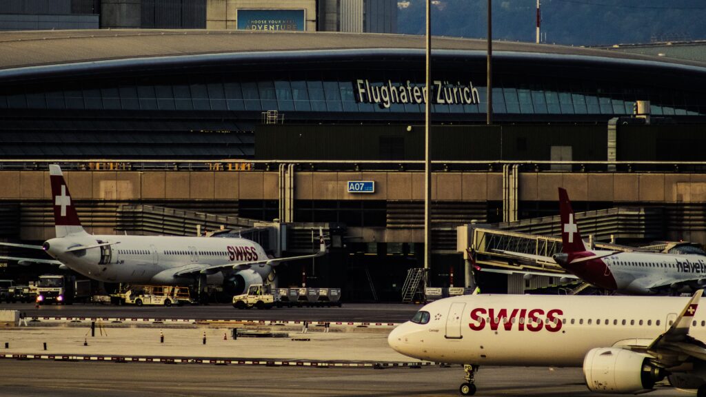 SWISS aircraft at Zurich Airport, a major airline hub for the carrier
